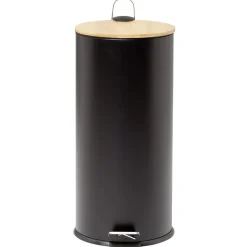 Gifi Nettoyage Et Entretien|Poubelle à pédale 30L métal noir avec couvercle en bambou