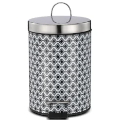 Gifi Nettoyage Et Entretien|Poubelle de salle de bain en métal décor graphique noir blanc 3L