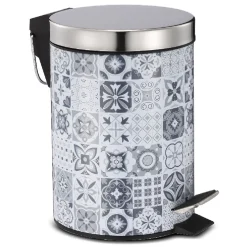 Gifi Nettoyage Et Entretien|Poubelle de salle de bain en métal décor carreau de ciment 3L