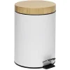 Gifi Nettoyage Et Entretien|Poubelle salle de bain à pédale couvercle bambou et métal blanc 5L