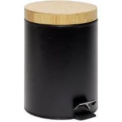Gifi Nettoyage Et Entretien|Poubelle salle de bain à pédale couvercle bambou et métal noir 5L