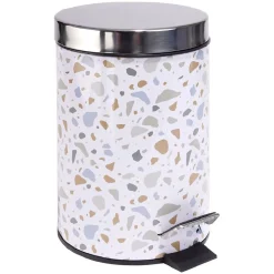 Gifi Nettoyage Et Entretien|Poubelle salle de bain à pédale métal terrazzo blanc bleu marron 3L