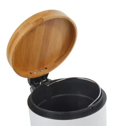 Gifi Nettoyage Et Entretien|Poubelle salle de bain blanche avec couvercle bambou