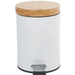 Gifi Nettoyage Et Entretien|Poubelle salle de bain blanche avec couvercle bambou