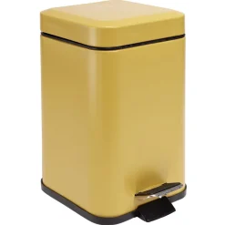 Gifi Nettoyage Et Entretien|Poubelle salle de bain carré à pédale métal jaune 16x16xH25,5cm 3L