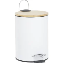 Gifi Nettoyage Et Entretien|Poubelle salle de bain métal et bambou blanc