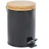 Gifi Nettoyage Et Entretien|Poubelle salle de bain noire avec couvercle bambou