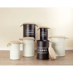 Gifi Rangement|Pouf coffre de rangement grand modèle Ø40xH54,5cm noir