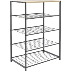 Gifi Rangement|Range chaussures 5 niveaux métal noir plateau mdf naturel