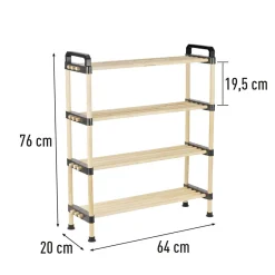 Gifi Rangement|Range chaussures 4 niveaux bois beige et plastique noir - 64x20xH76cm
