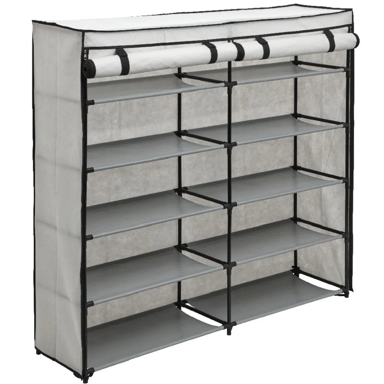 Gifi Rangement|Range chaussures 30 paires en toile gris clair