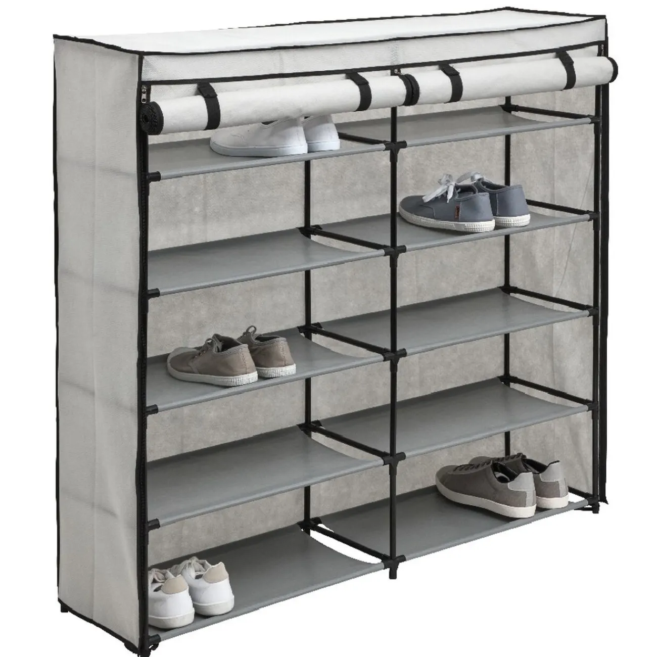 Gifi Rangement|Range chaussures 30 paires en toile gris clair