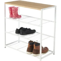 Gifi Rangement|Range chaussures 3 étagères et 1 tablette blanc et naturel