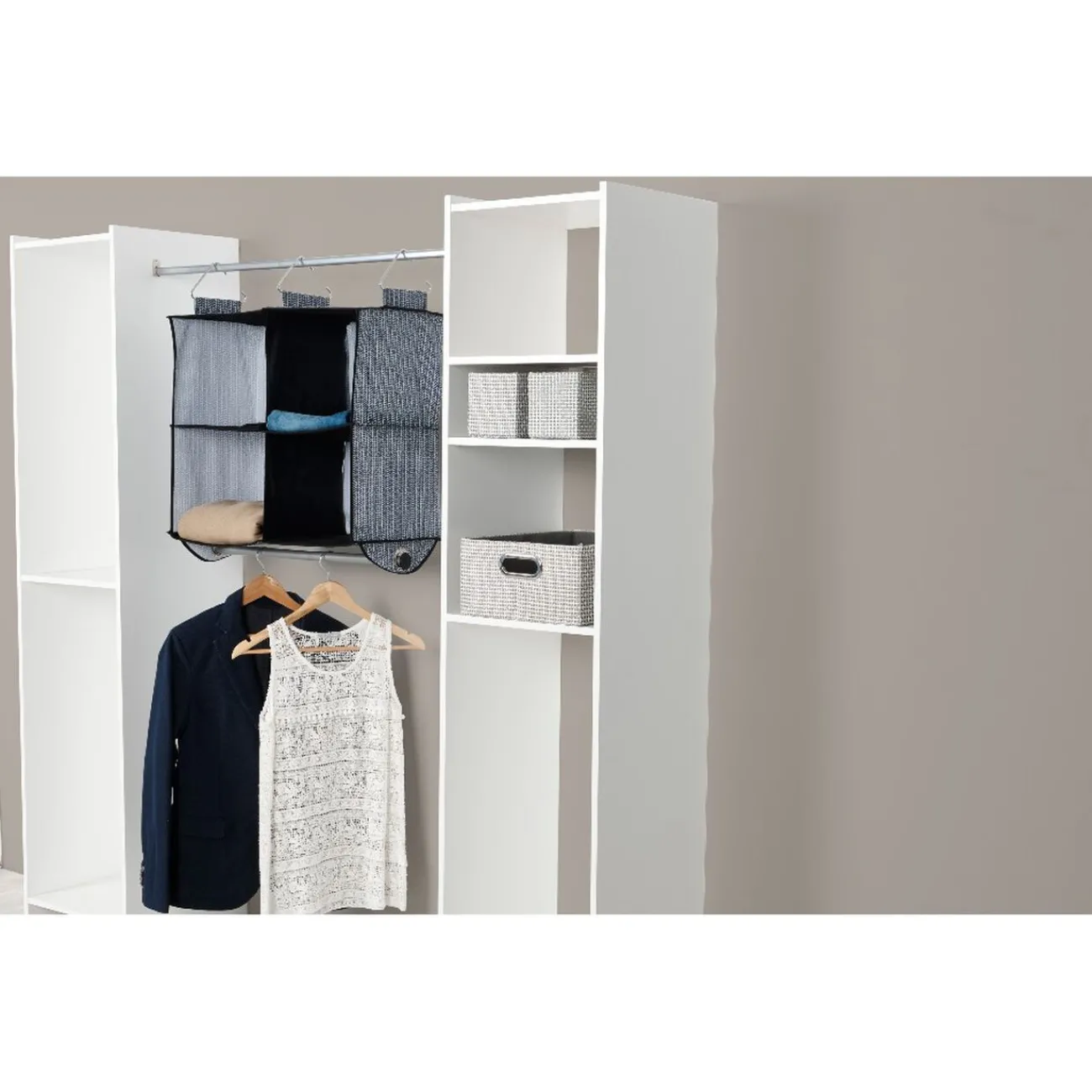 Gifi Rangement|Rangement à compartimentx4 à suspendre polyester et carton