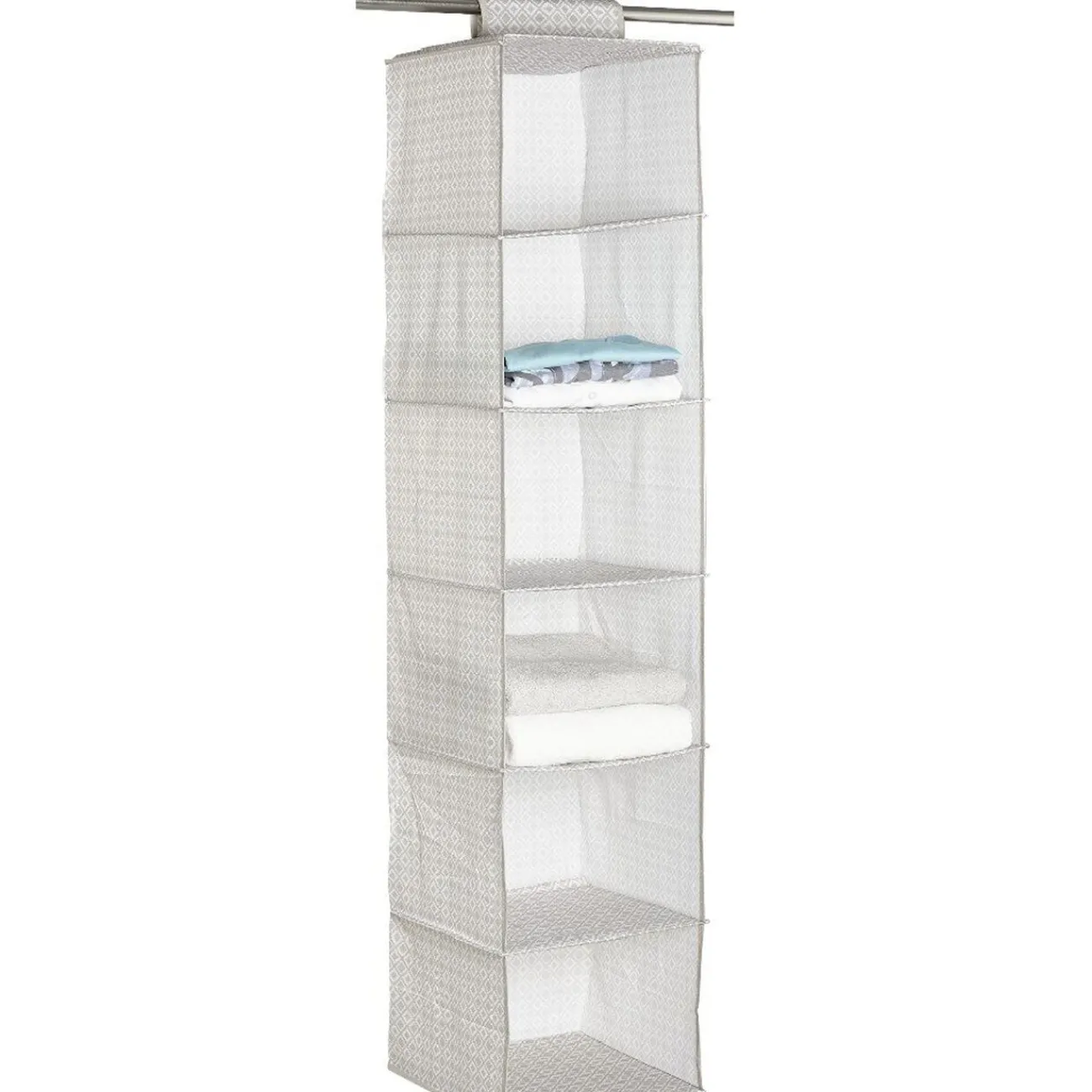 Gifi Rangement|Rangement à suspendre 6 compartiments motif triangle beige et blanc