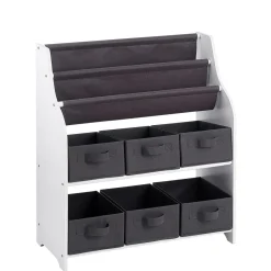 Gifi Rangement|Rangement 2en1 gris et blanc bibliothèque et panière x6