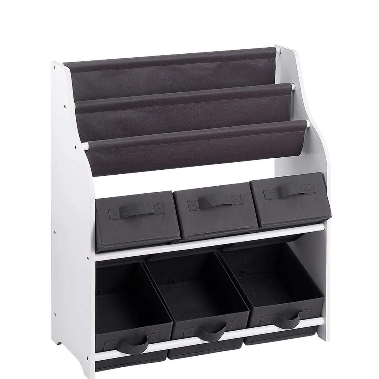 Gifi Rangement|Rangement 2en1 gris et blanc bibliothèque et panière x6