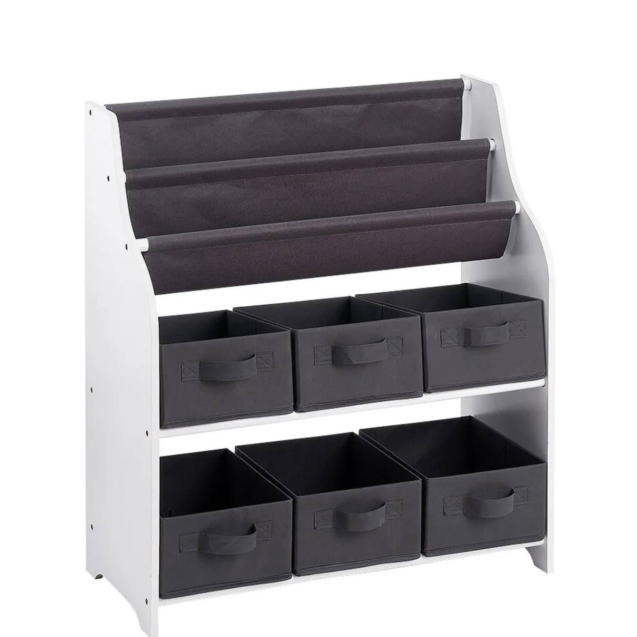 Gifi Rangement|Rangement 2en1 gris et blanc bibliothèque et panière x6