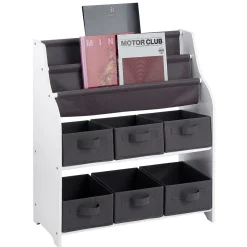 Gifi Rangement|Rangement 2en1 gris et blanc bibliothèque et panière x6