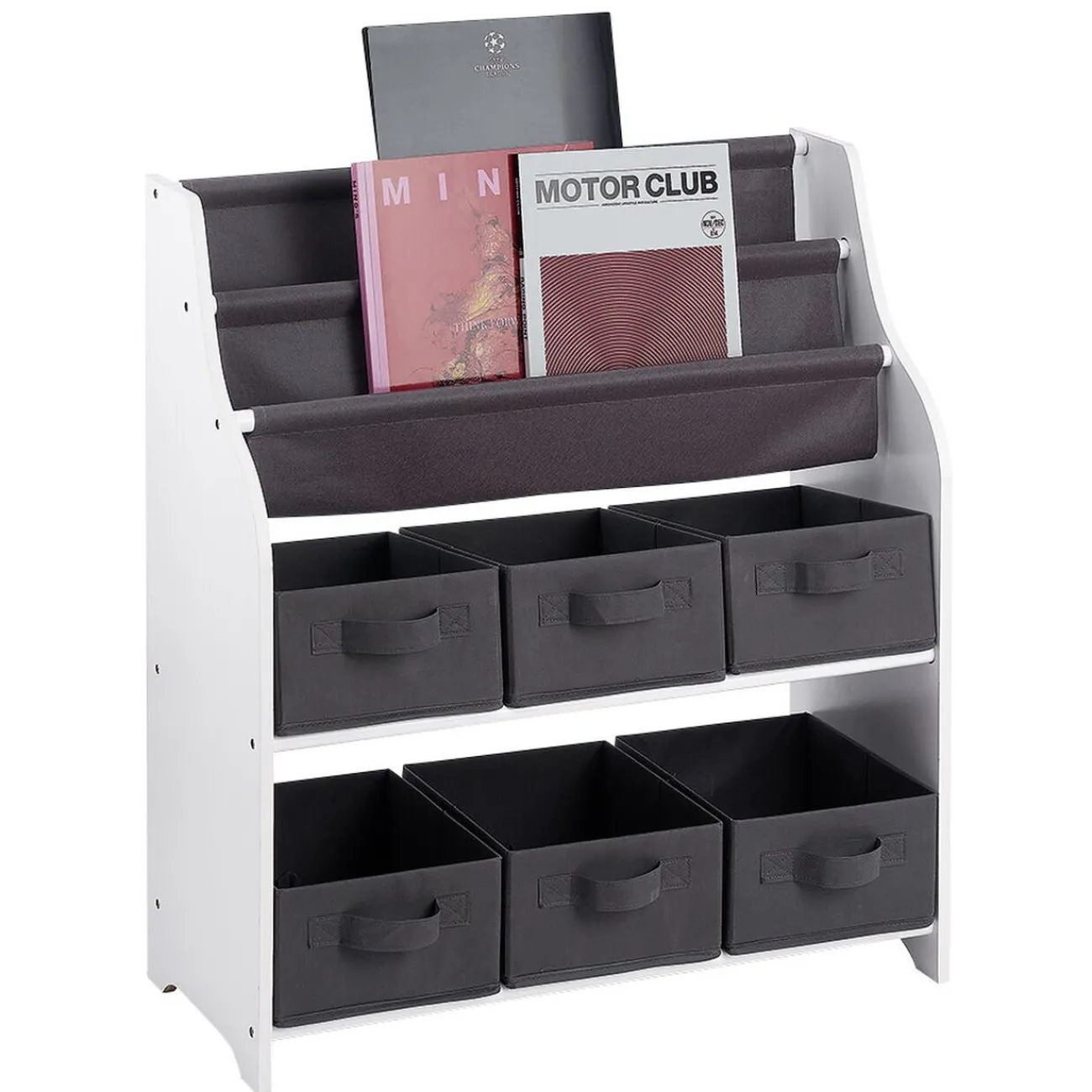 Gifi Rangement|Rangement 2en1 gris et blanc bibliothèque et panière x6