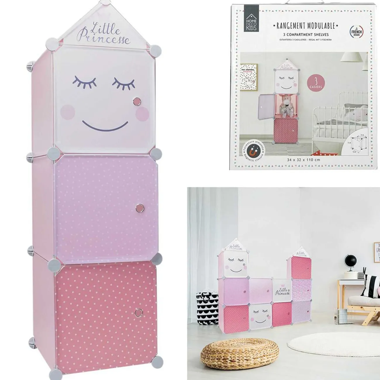 Gifi Rangement|Rangement modulable 3 cubes fille Little Princesse 34x32xH110cm