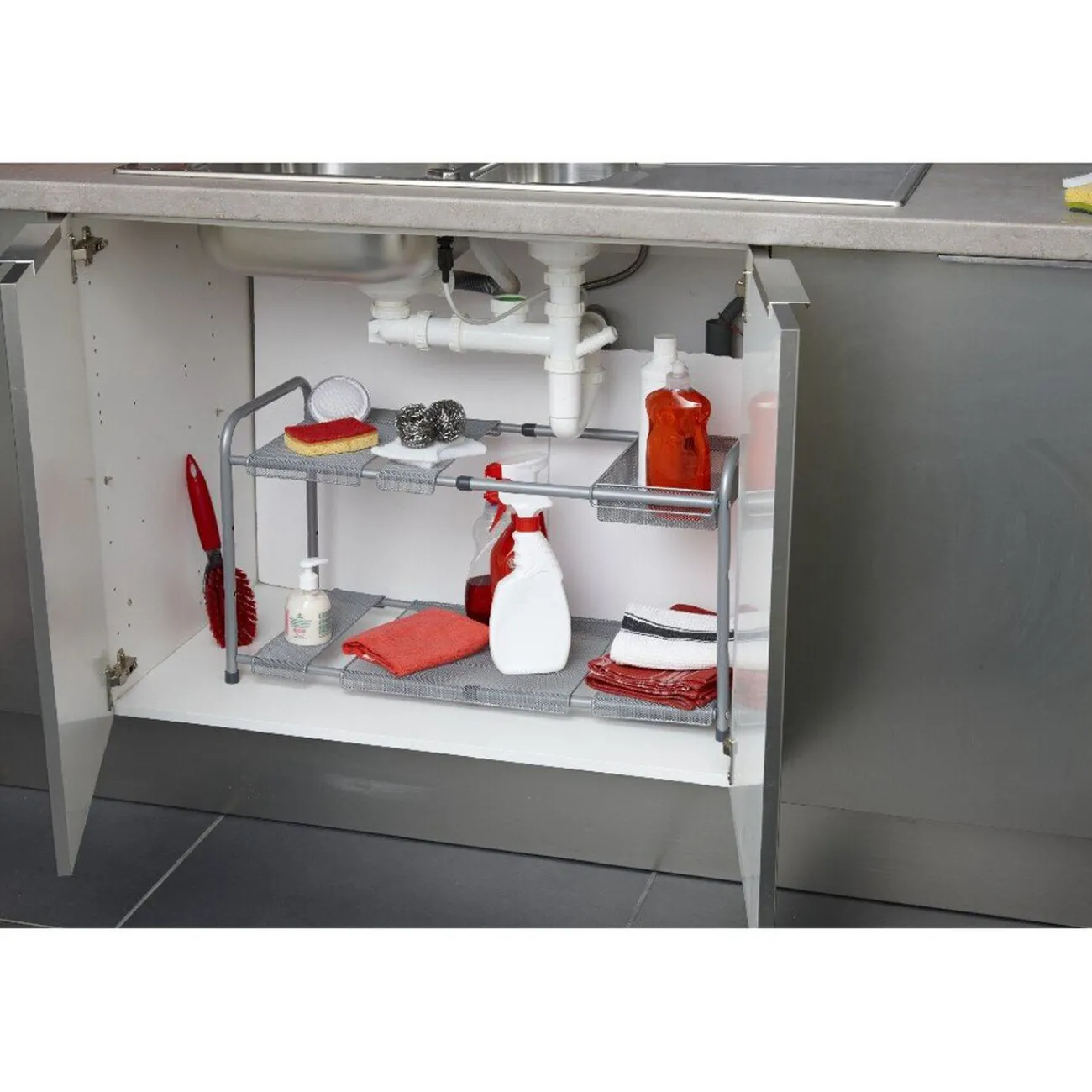Gifi Rangement sous évier extensible argenté