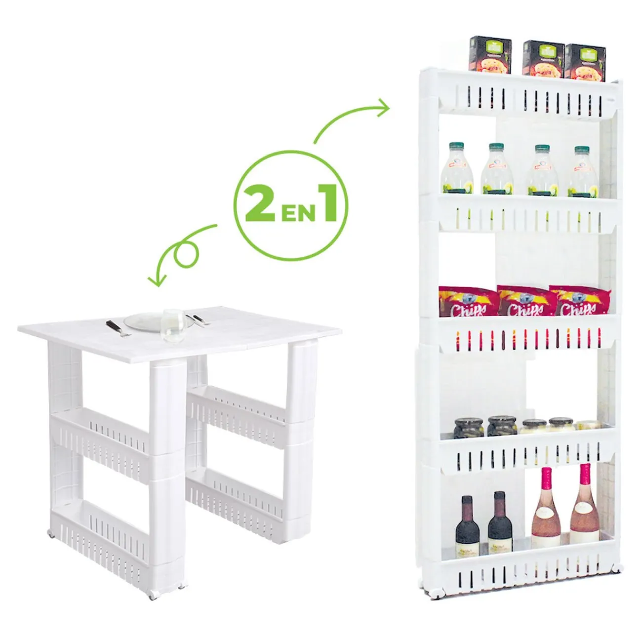 Gifi Resserre 2en1 avec fonction table blanc