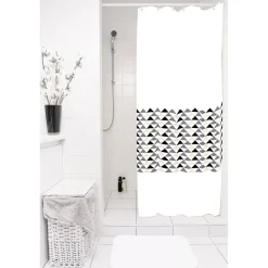 Gifi Equipement Douche^Rideau de douche blanc motifs triangles sans anneaux