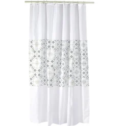 Gifi Equipement Douche^Rideau de douche blanc motif carreau de ciment gris