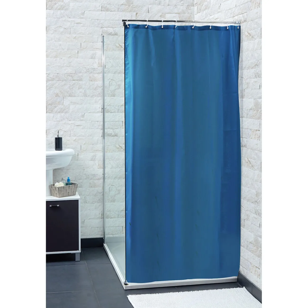 Gifi Equipement Douche^Rideau de douche bleu uni