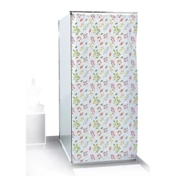 Gifi Equipement Douche^Rideau de douche motif feuillage et floral blanc vert rouge 180x200cm