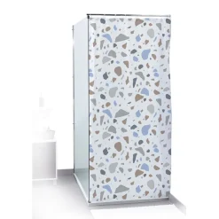 Gifi Equipement Douche^Rideau de douche motif mosaïque style terrazzo blanc et bleu 180x200cm