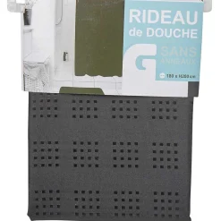 Gifi Aménagement Salle De Bain^Rideau de douche noir motifs carrés sans anneaux