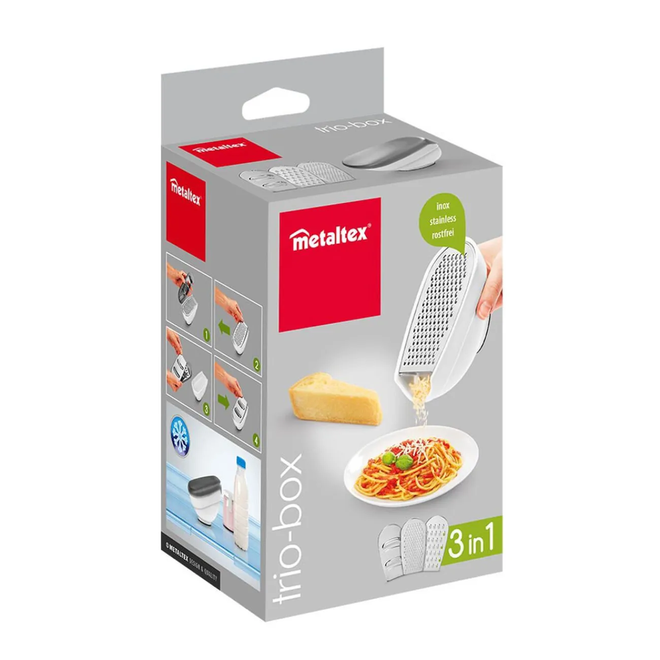 Gifi Râpe Metaltex avec couvercle et 3 lâmes interchangeables