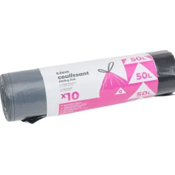 Gifi Nettoyage Et Entretien|Sac poubelle 50L noir avec lien coulissant x10