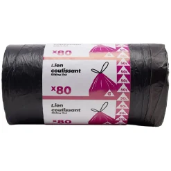 Gifi Nettoyage Et Entretien|Sac poubelle noir lien coulissant 50 L x80