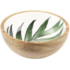 Gifi Saladier en bois interieur émail décor feuille