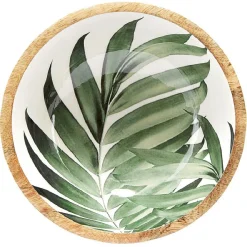 Gifi Saladier en bois interieur émail décor feuille