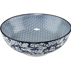 Gifi Saladier en porcelaine décor blanc et bleu