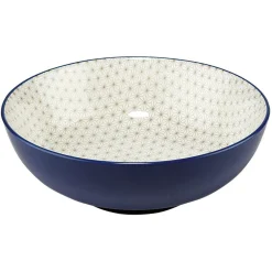 Gifi Saladier en porcelaine décor blanc et bleu