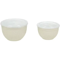 Gifi Saladier faïence x 2 avec couvercle plastique