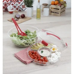 Gifi Saladier fraîcheur multicompartiments transparent et rouge