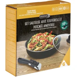 Gifi Sauteuse aluminium noir avec couvercle verre et poignée amovible Ø24cm