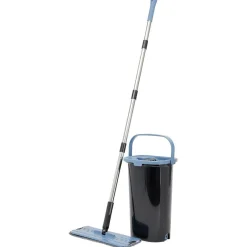 Gifi Nettoyage Et Entretien|Seau essoreur + balai plat noir et bleu 8L