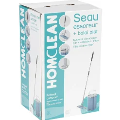 Gifi Nettoyage Et Entretien|Seau essoreur avec balai plat pliable gris et bleu 8 L