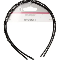 Gifi Beauté^Serre tête en plastique noir brillant x2