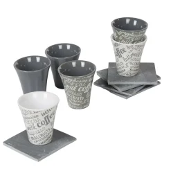 Gifi Service à café faïence ardoise gris blanc 6 personnes