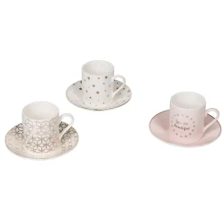Gifi Service à café faïence blanc rose or 6 personnes