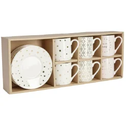 Gifi Service à café faïence blanc rose or 6 personnes