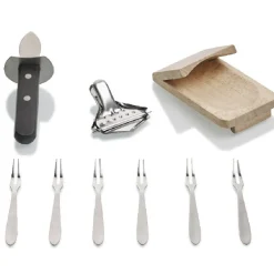 Gifi Service à huitres en inox et chêne 9 pièces